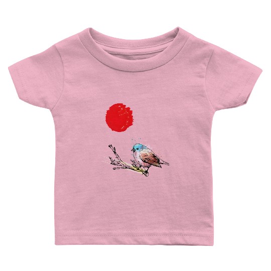 Murakami Birds Red Moon Japenese Baby T Shirts