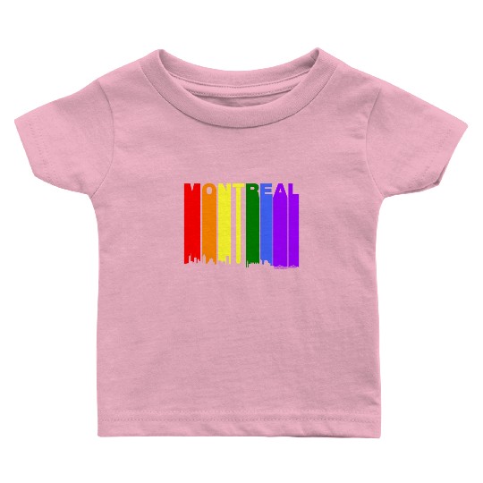 Montreal Quebec Skyline Rainbow LGBT Gay Pride Baby T Shirts