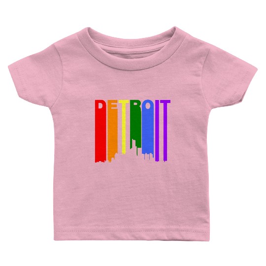 Detroit Michigan Gay Pride Rainbow Skyline Baby T Shirts