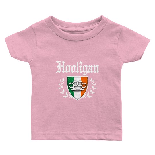 Irish Hooligan Crest vintage distressed look Baby T Shirts