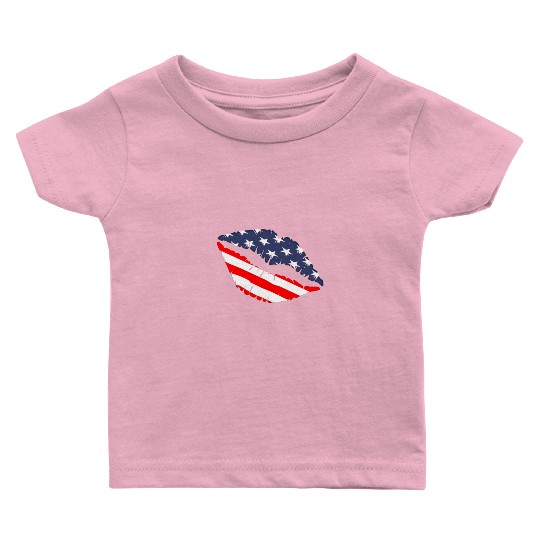 4th July US Patriotic Lips America Kiss Election Baby T Shirts
