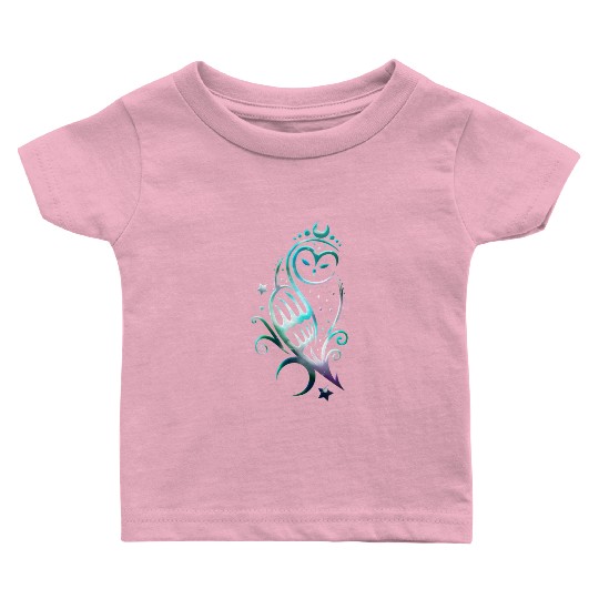 Moon owl with stars, tribal art Baby T Shirts