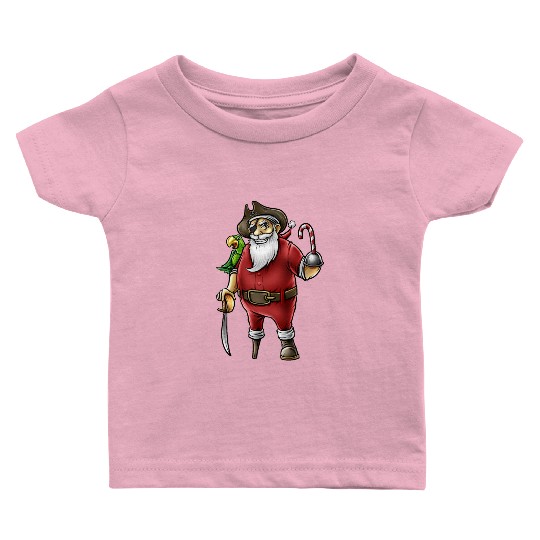 Santa Pirate Funny Christmas Candy Cane Hook Hand Baby T Shirts