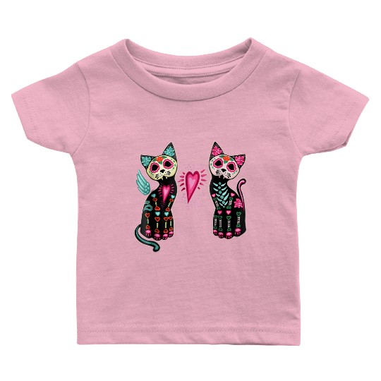Day of Dead Sugar Cat Baby T Shirts Cats Skeleton Skull