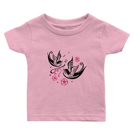 Sakura Cherry Blossom Swallow Birds Spring Flowers Baby T Shirts