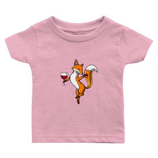 Cute Fox Wine Drinking Lover Party Baby T Shirts