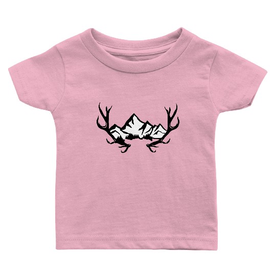 Deer antlers, snowy mountains and forest Baby T Shirts