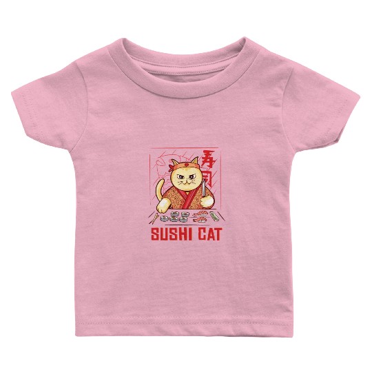 Funny Sushi Cat Design Baby T Shirts