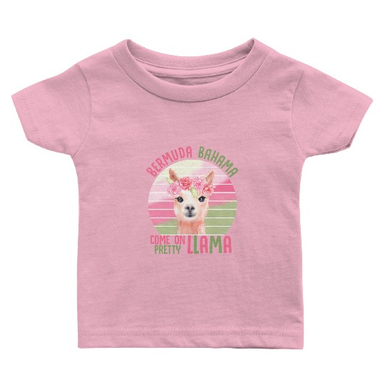 Funny Pretty Llama Pink Green Floral Slogan Baby T Shirts