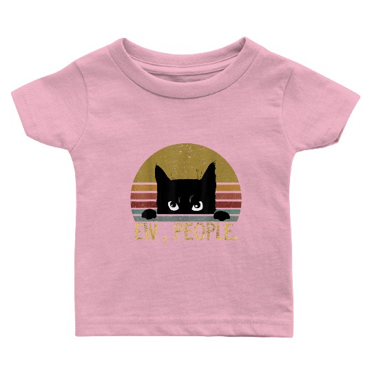 Ew People Black Cat Vintage Retro Funny Cat Baby T Shirts