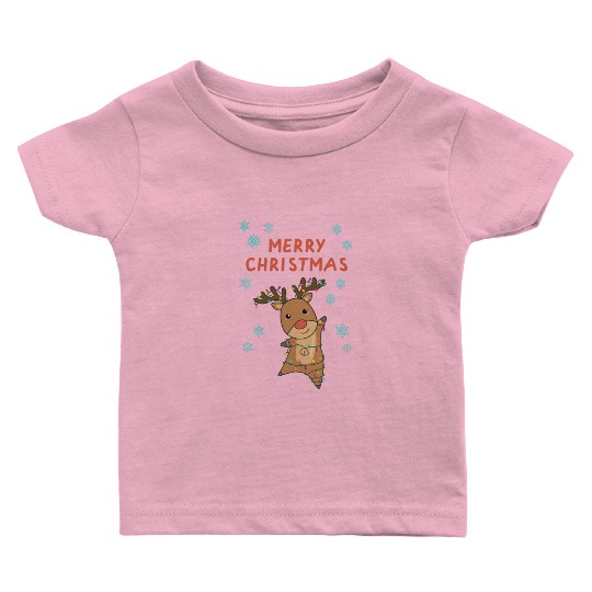 Merry Christmas Rudolph Red Nose Reindeer Snow Baby T Shirts