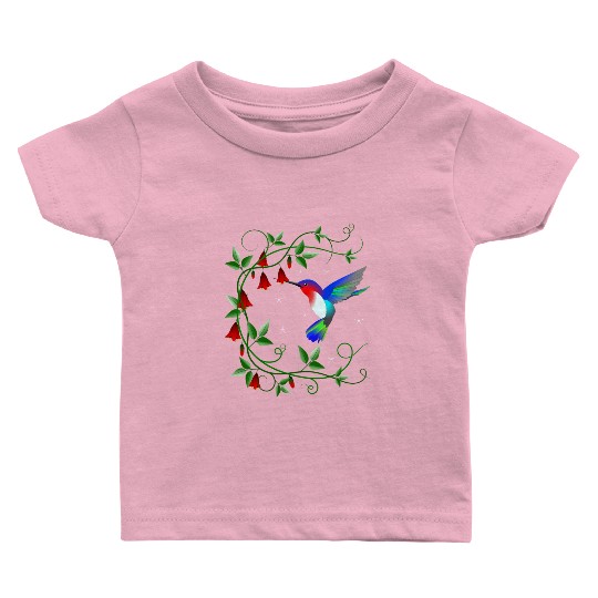 Hummingbird with red flowers Baby T Shirts