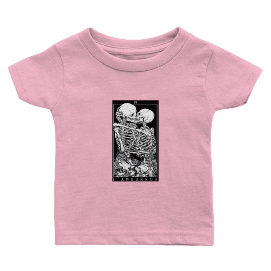 Tarot Card Kissing Skeleton Love Skull Bones Baby T Shirts