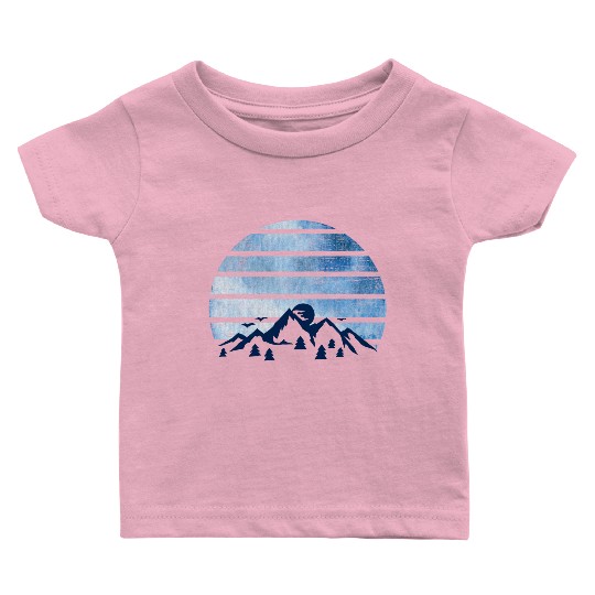 blue Retro Vintage With abstract mountain Baby T Shirts