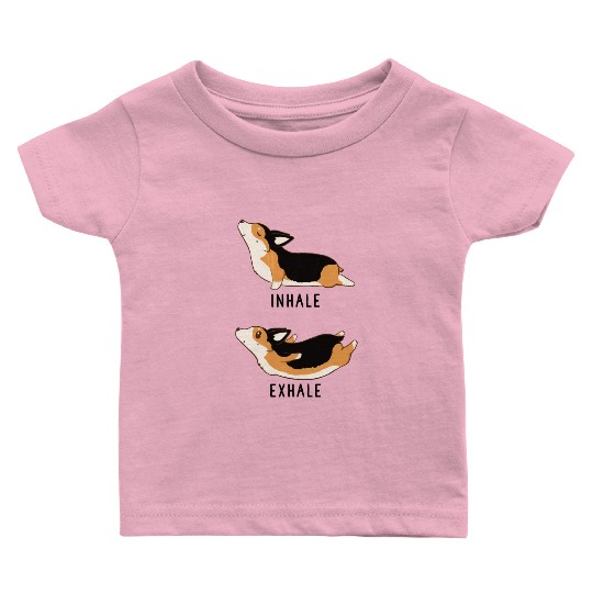 Womens Inhale Exhale Yoga Tri Color Corgi Baby T Shirts