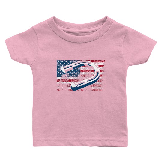 Cool Horseshoe Pitching USA Flag Funny US Pitcher Baby T Shirts