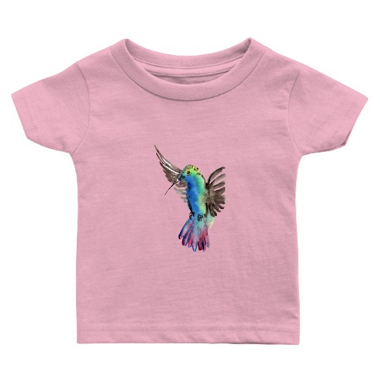 Colorful Watercolor Hummingbird flying pink Baby T Shirts