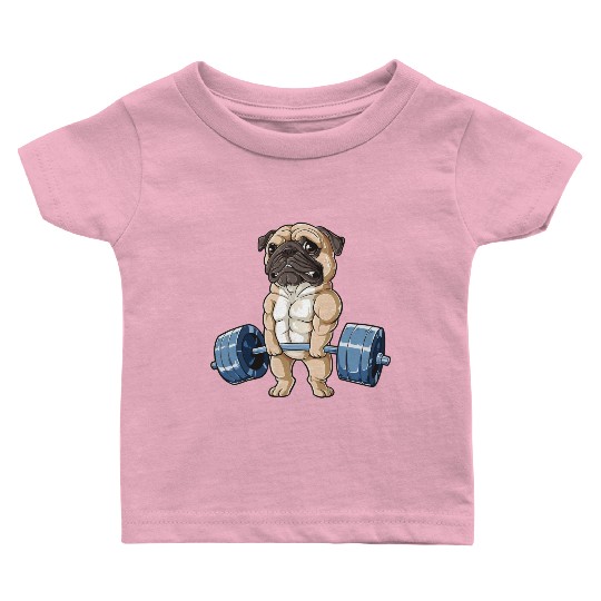 Pug Dog Working Out Funny Pug Fitness gym Baby T Shirts