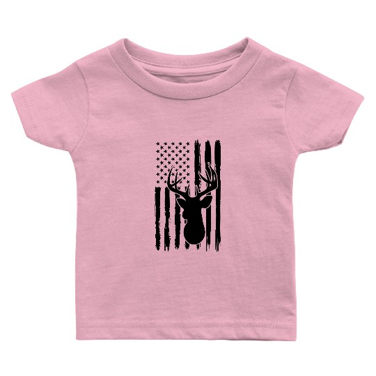Deer Hunting, American Flag, Buck Antler, Flag Baby T Shirts