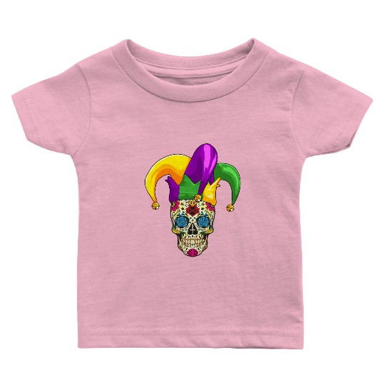 Sugar Skull Mardi Gras Jester Joker Louisiana Carn Baby T Shirts