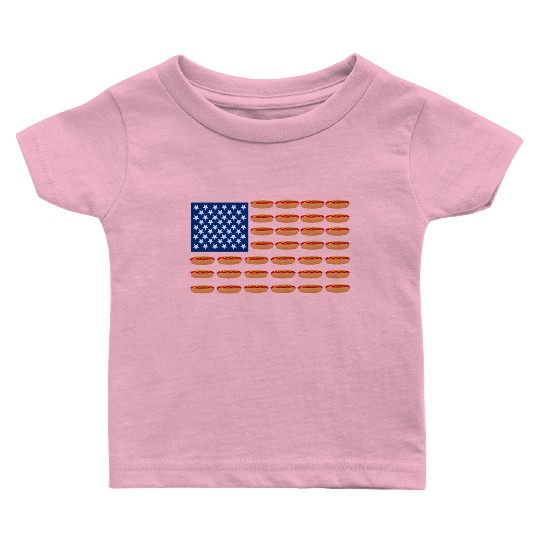 Hot Dog American Flag Patriotic Baby T Shirts
