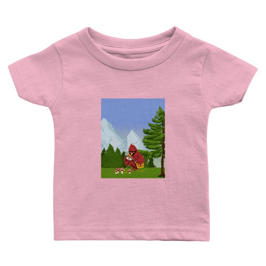 Cardinal Bird Foraging Collecting Mushrooms Baby T Shirts