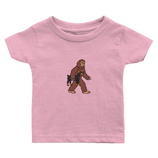 Bigfoot Sasquatch Carrying Doberman Baby T Shirts
