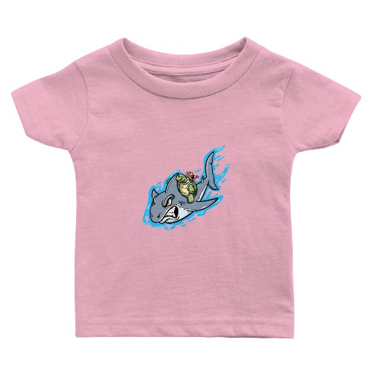 Shark Swims With Turtle And Crab Baby T Shirts