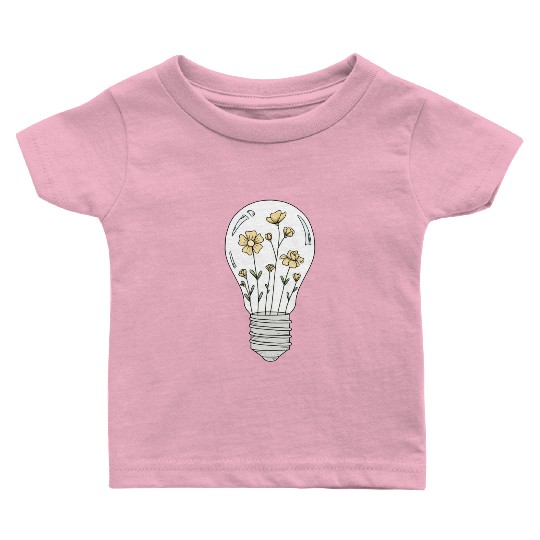 Light Bulb with Yellow Flowers Baby T Shirts