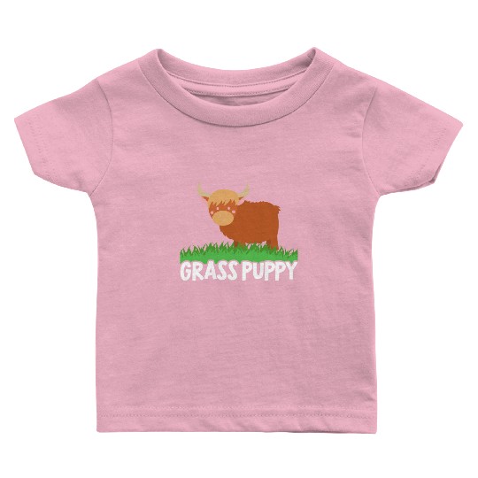 Grass Puppy Highland Farmer Cow Whisperer Farm Baby T Shirts