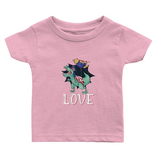 Love America Cat Dinosaur USA Flag 4th Of July Baby T Shirts