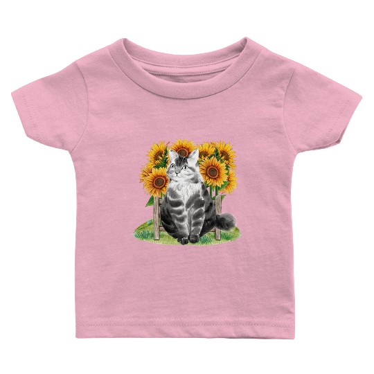 Black Cat With SunFlowers, Gifts For Kitten Lovers Baby T Shirts