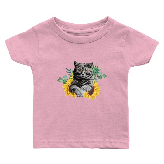 Black Cat With SunFlowers, Gifts For Kitten Lovers Baby T Shirts