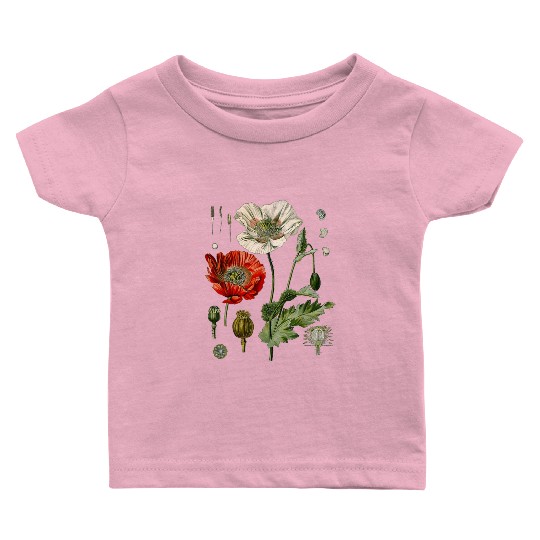Red Poppy flower Botanical Poppies Red Poppy Baby T Shirts
