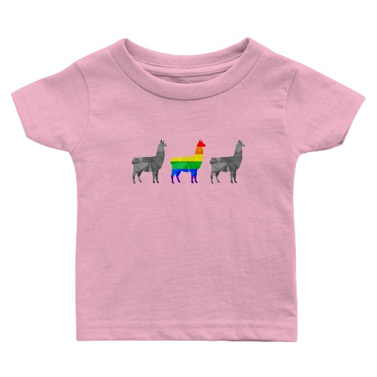 Llama Alpaca LGBTQ Gay Pride Rainbow Flag Baby T Shirts