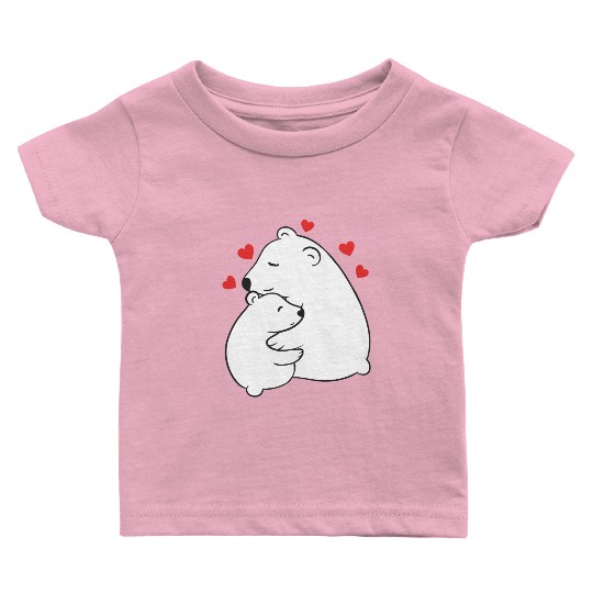 Cute Mama and Baby Polar Bear Cub Hugging Mothers Baby T Shirts