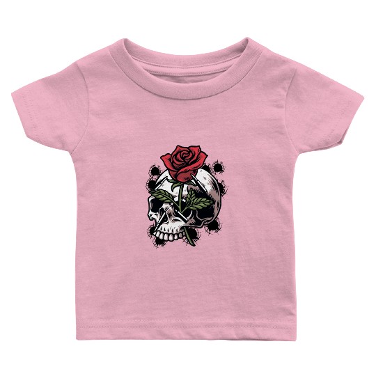 Bullets and Skull Roses Aesthetic Dripping Pattern Baby T Shirts