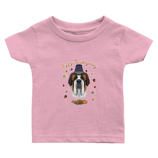 Happy Thanksgiving I Dog Lover I Saint Bernard Baby T Shirts