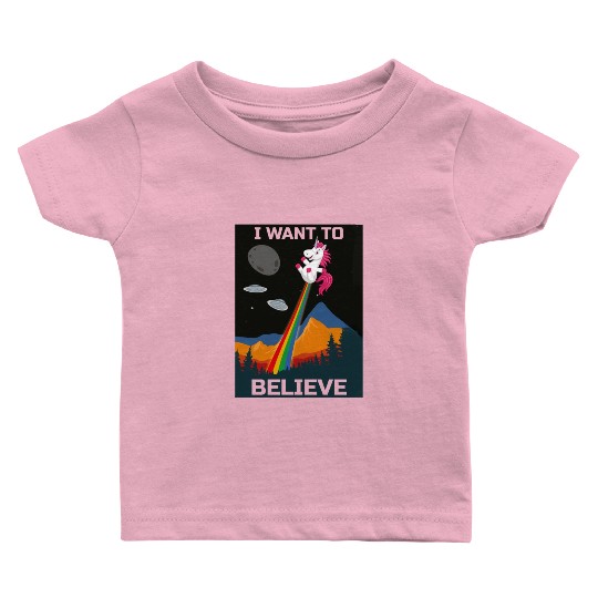 Unicorn "I Want To Believe" UAP Outfit Alien Ufo Baby T Shirts