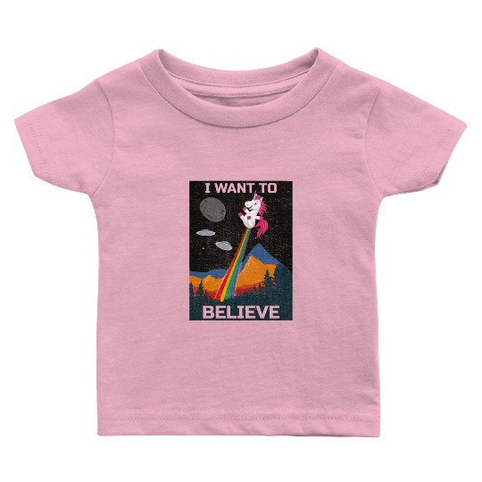 Unicorn "I Want To Believe" UAP Outfit Alien Ufo Baby T Shirts
