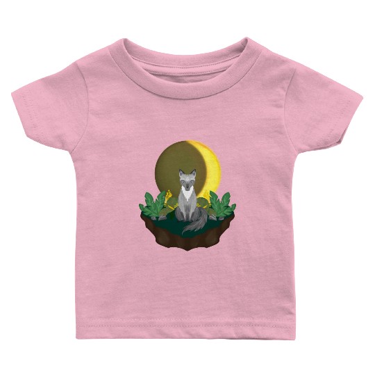 Grey Wolf in the Half Moon Baby T Shirts