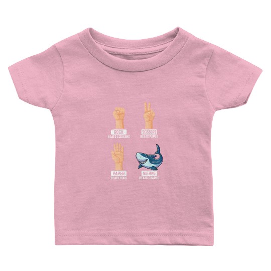 Rock Paper Scissors Nothing Beats Sharks Funny Sha Baby T Shirts