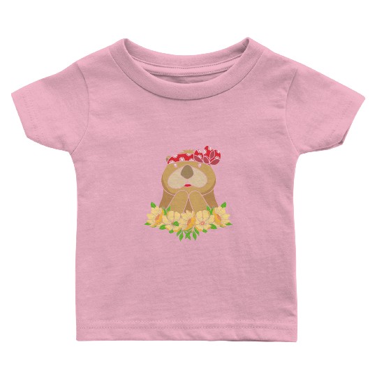 Cute Otter With Flower Sea Otter For Women Baby T Shirts