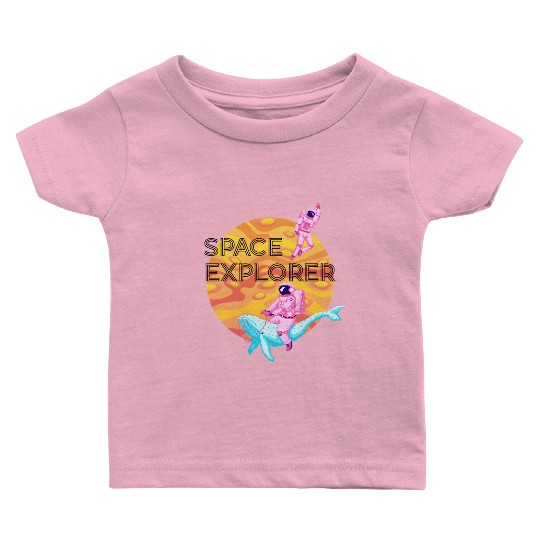 Space Explorer Two Astronauts and A Blue Whale Baby T Shirts