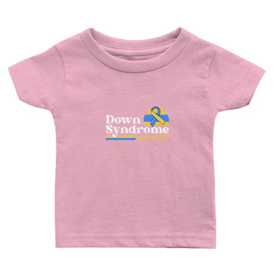 Down Syndrome Awareness Retro Sunset Yellow Blue Baby T Shirts