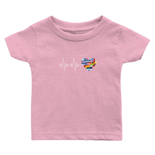 Hearts Beat Spanish Flags Hispanic Heritage Month Baby T Shirts