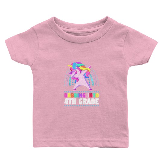 Back To School Dabbing Unicorn Rainbow 4th Grade Baby T Shirts