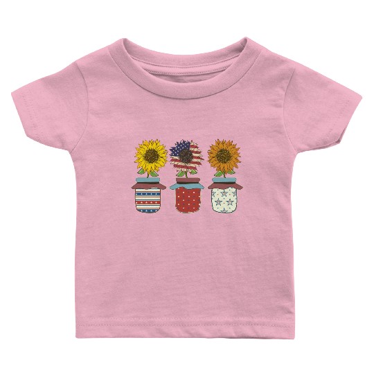 Sunflower American Flowers Women Patriotic Mom Baby T Shirts