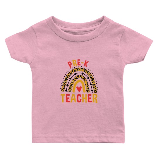 Back To School Leopard Pre-K Teacher Rainbow Baby T Shirts