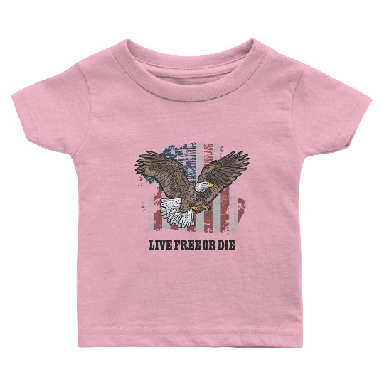 Live Free or Die - Bald Eagle - Grunge American Fl Baby T Shirts
